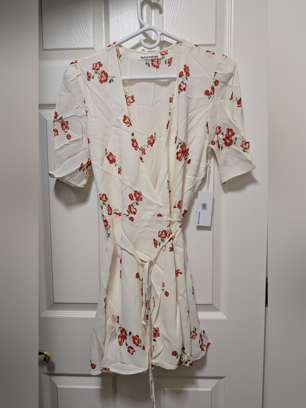 NWT Reformation Lucky wrap Dress Magdalena Floral Mini size Large L White Red
